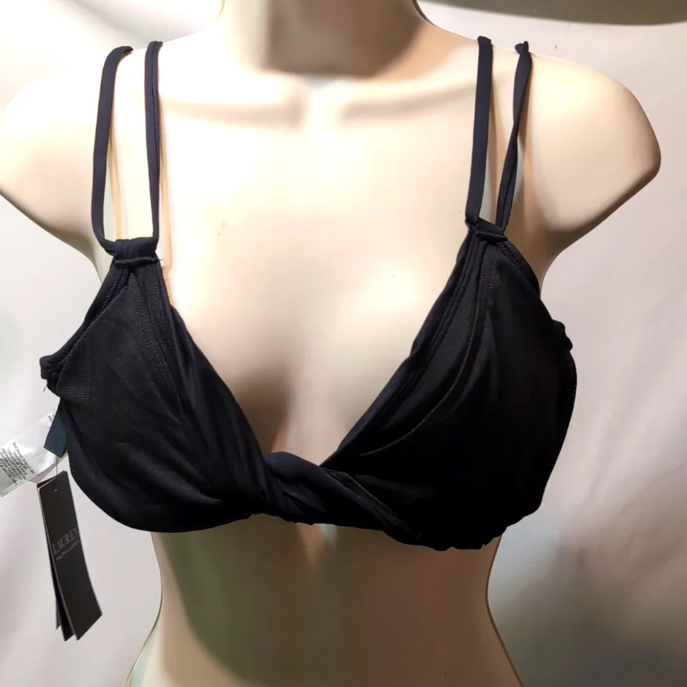 NWT Lauren Ralph Lauren black bikini top with hidden under wire size 8 - Picture 1 of 7